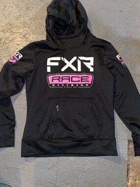 FXR Women’s Black Hoodie Sweater with Pink Race Logo